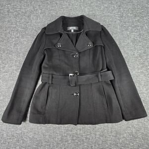 Kenneth Cole Reaction Peacoat Black Belted Women's Size Medium Cotton Blend